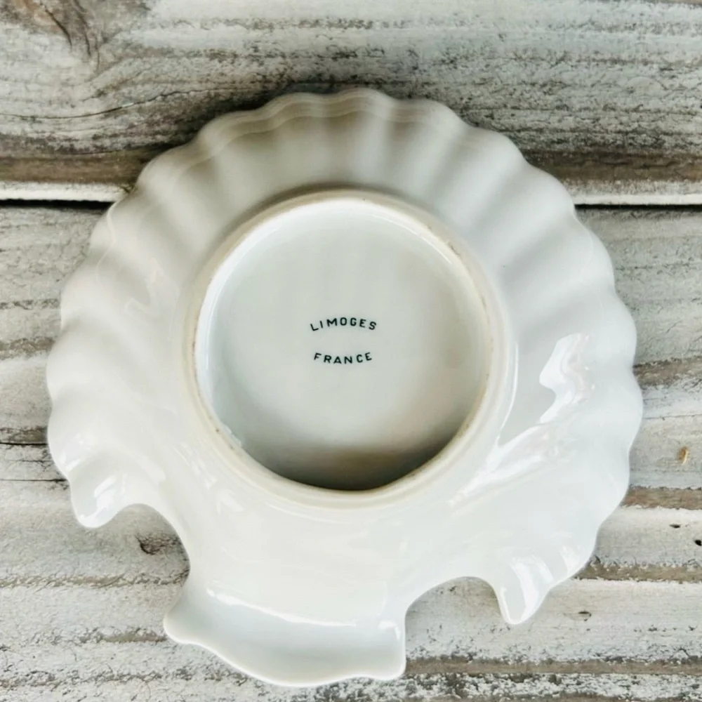 Limogues France Scalloped Porcelain Dish with Orange Floral Detail - Picture 6 of 8